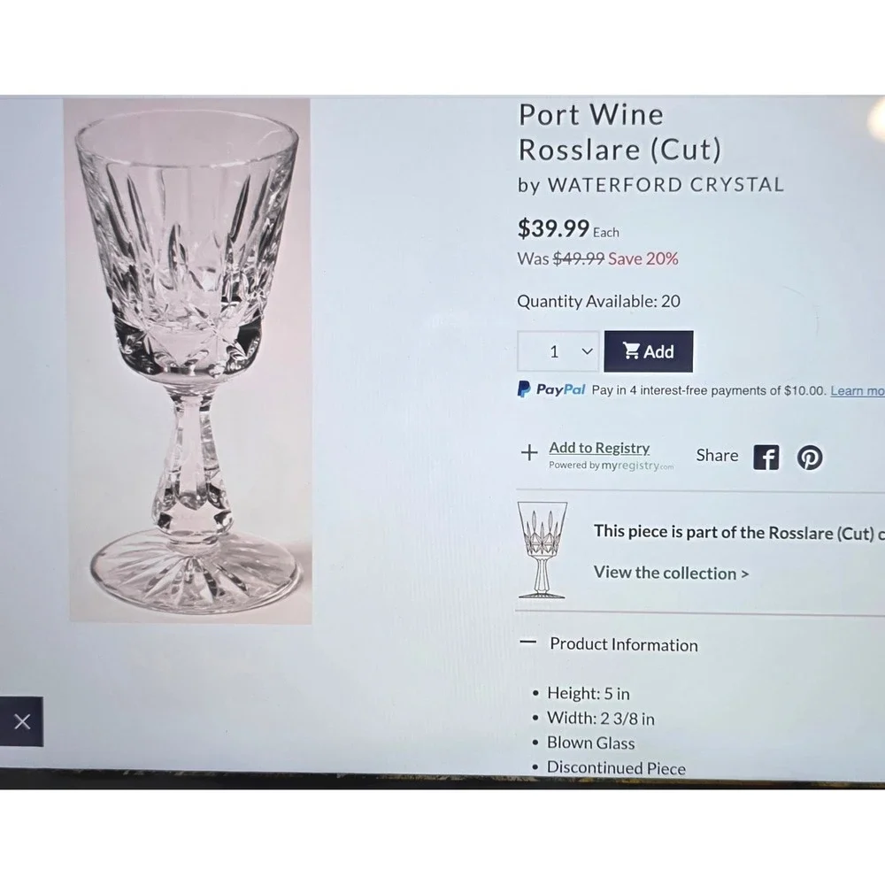 Waterford Rosslare Crystal Wine Glasses Port‎ Cordial Sherry Set of 5